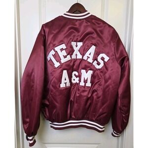 Texas A&M Aggies Vintage 80s Chalk Line Satin Bomber Jacket‎ Maroon Red XXL USA